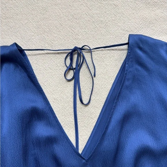 ESCADA Silk Cornflower Blue Vneck Satin Batwing Midi Dress 36 S - Picture 6 of 9